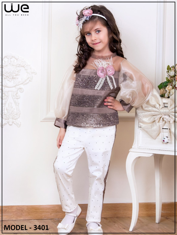 طقم بناتي تركي فاخر موديل 3401